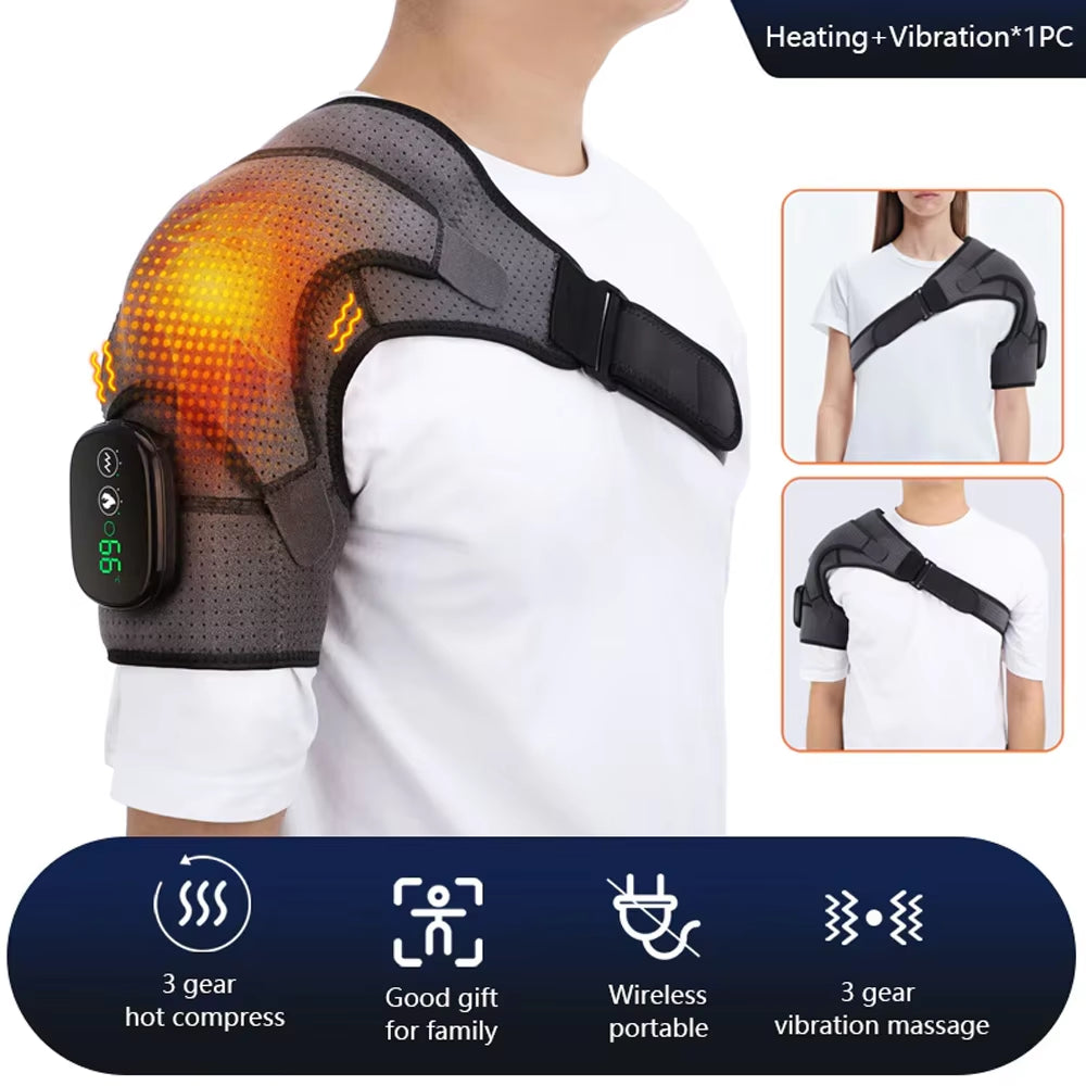 Electric Shoulder Massager Heating Vibration Massage Belt Thermal Physiotherapy Brace Knee Arthritis Pain Relief Rechargeable