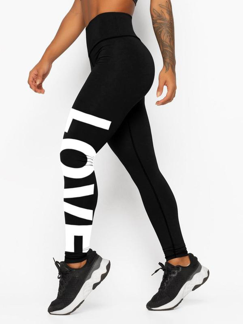 Printed "LOVE" High Waist Tummy Control Fitness Leggings